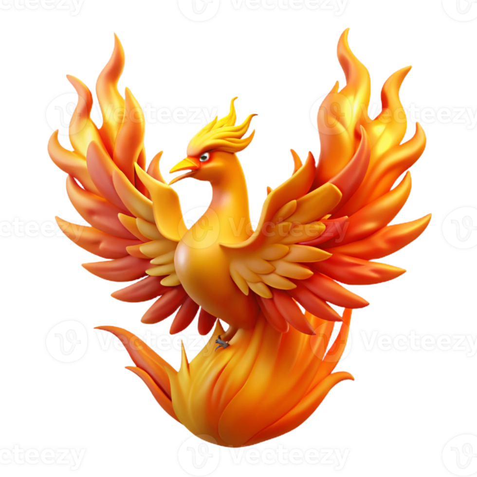 impressive creative A regal phoenix rising from a bonfire, flames swirling around its fiery plumage, in a vibrant, majestic style exclusive png