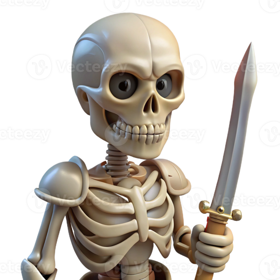 elegant traditional Realistic, human skeleton, posed, holding a sword 4K png