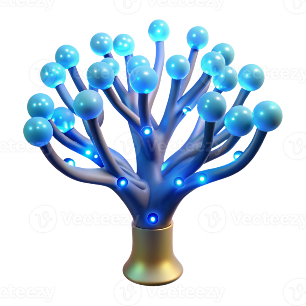 magnificent vintage A bioluminescent tree with branches made of fiber optic cables, soft blue lighting, fantasy style high resolution png