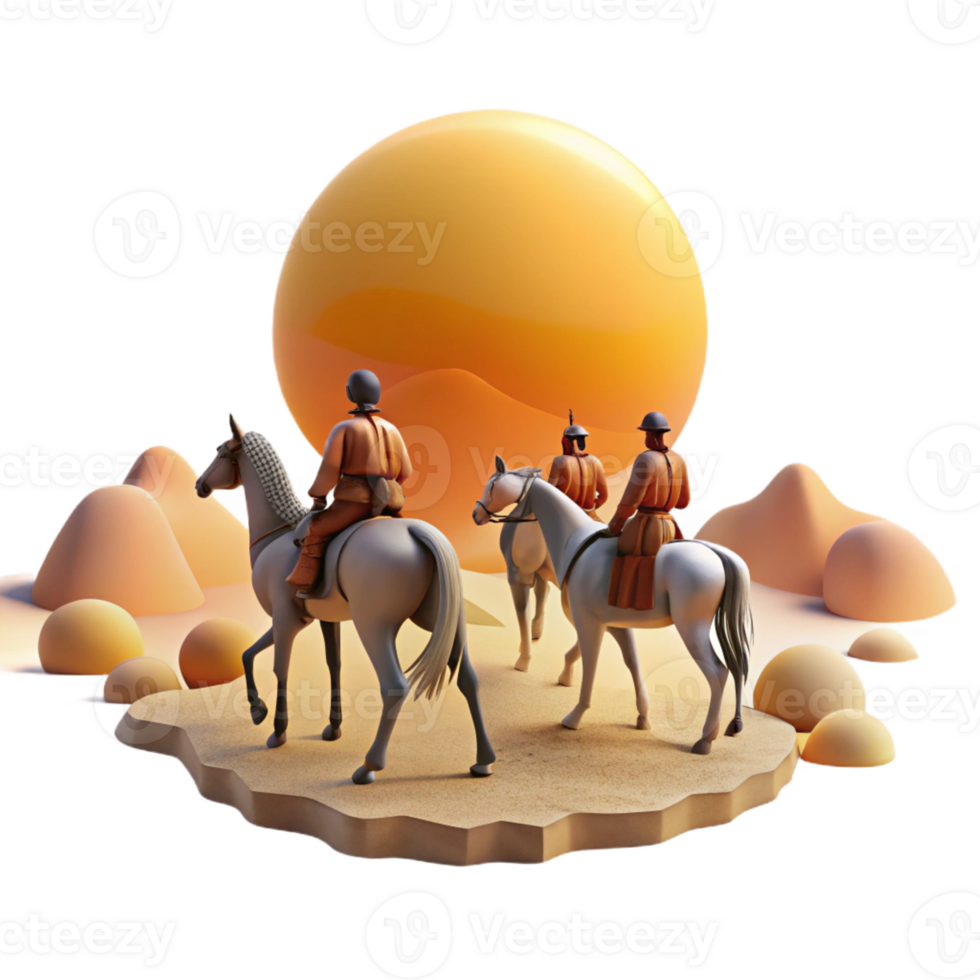 serene artistic A group of nomadic centaurs traversing a vast desert landscape, under a scorching sun. Western style 4K png