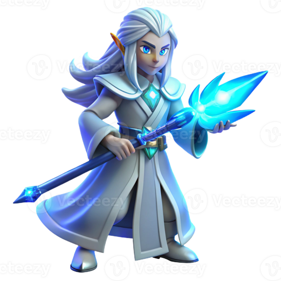 magnificent modern A lone, ethereal warrior with glowing blue eyes and flowing silver hair, wielding a crystal sword, illuminated by soft moonlight, art nouveau style premium png