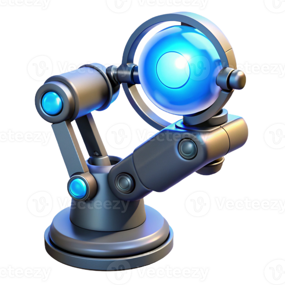 serene modern A robotic arm holding a glowing orb of energy, electric blue lighting, science fiction style 4K png