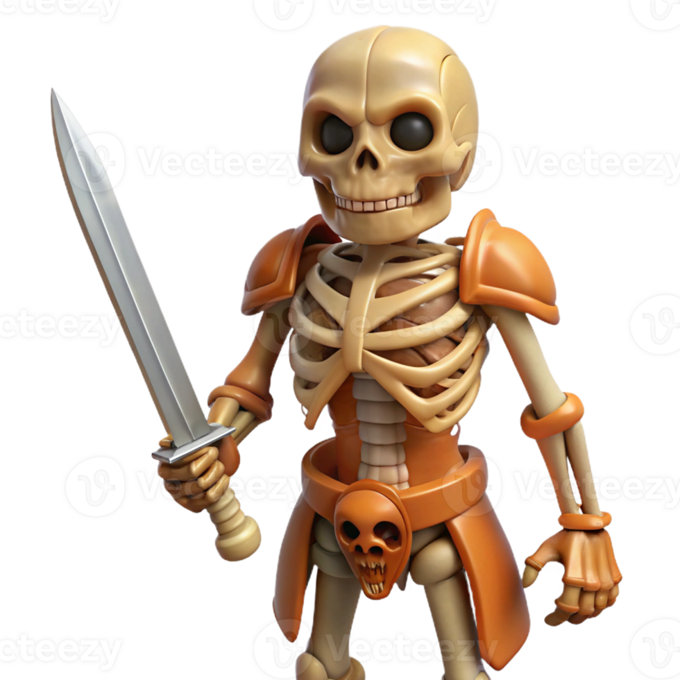 impressive artistic Realistic, human skeleton, posed, holding a sword high resolution png