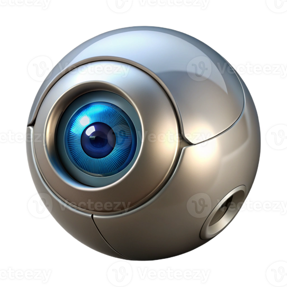 impressive modern A close-up of a robotic eye, metallic silver lighting, hyperrealistic style high resolution png