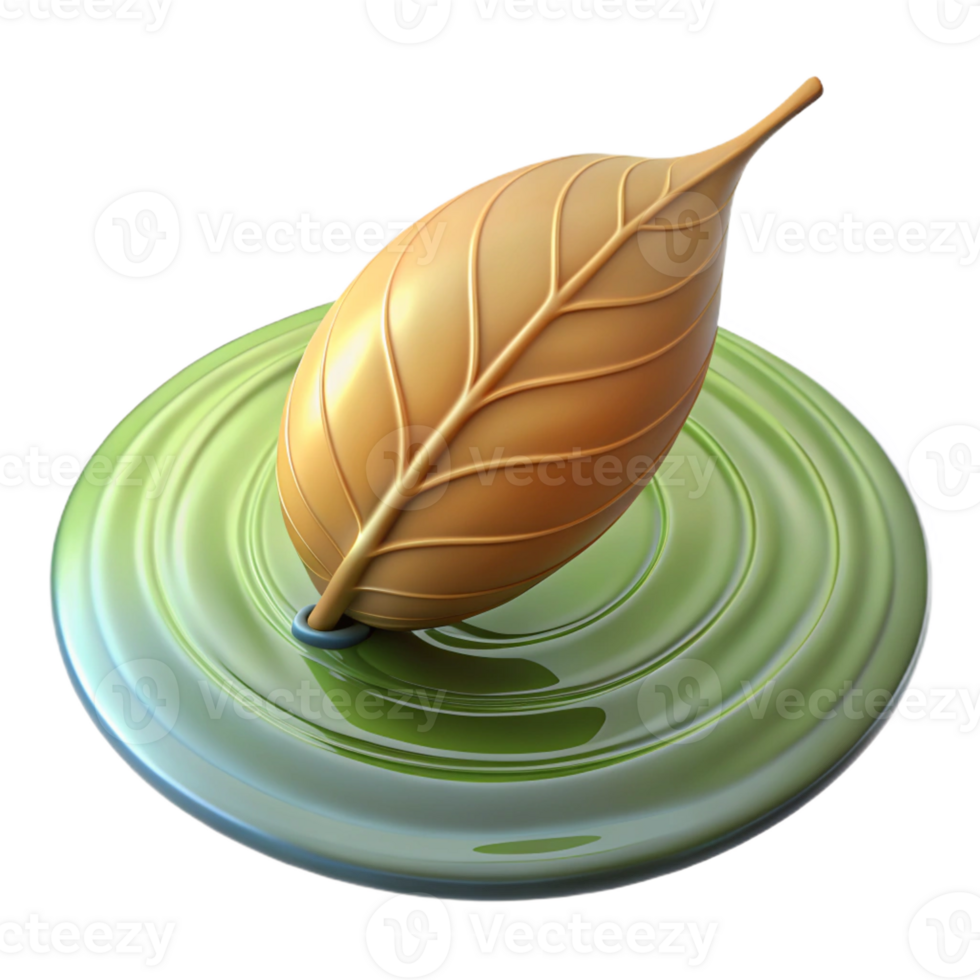 wonderful artistic A single leaf floating on water, ripples spreading outwards, soft diffused light, minimalist photography high quality png