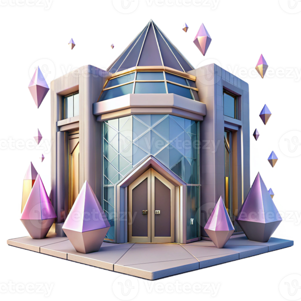 serene traditional Futuristic Building Facade Isolated with Geometric Design for Architecture professional png