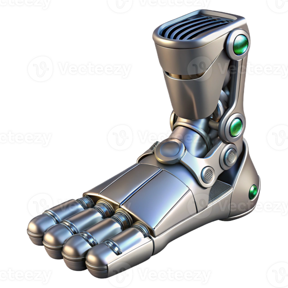 elegant contemporary Robot foot, detailed treads, metallic plating premium png
