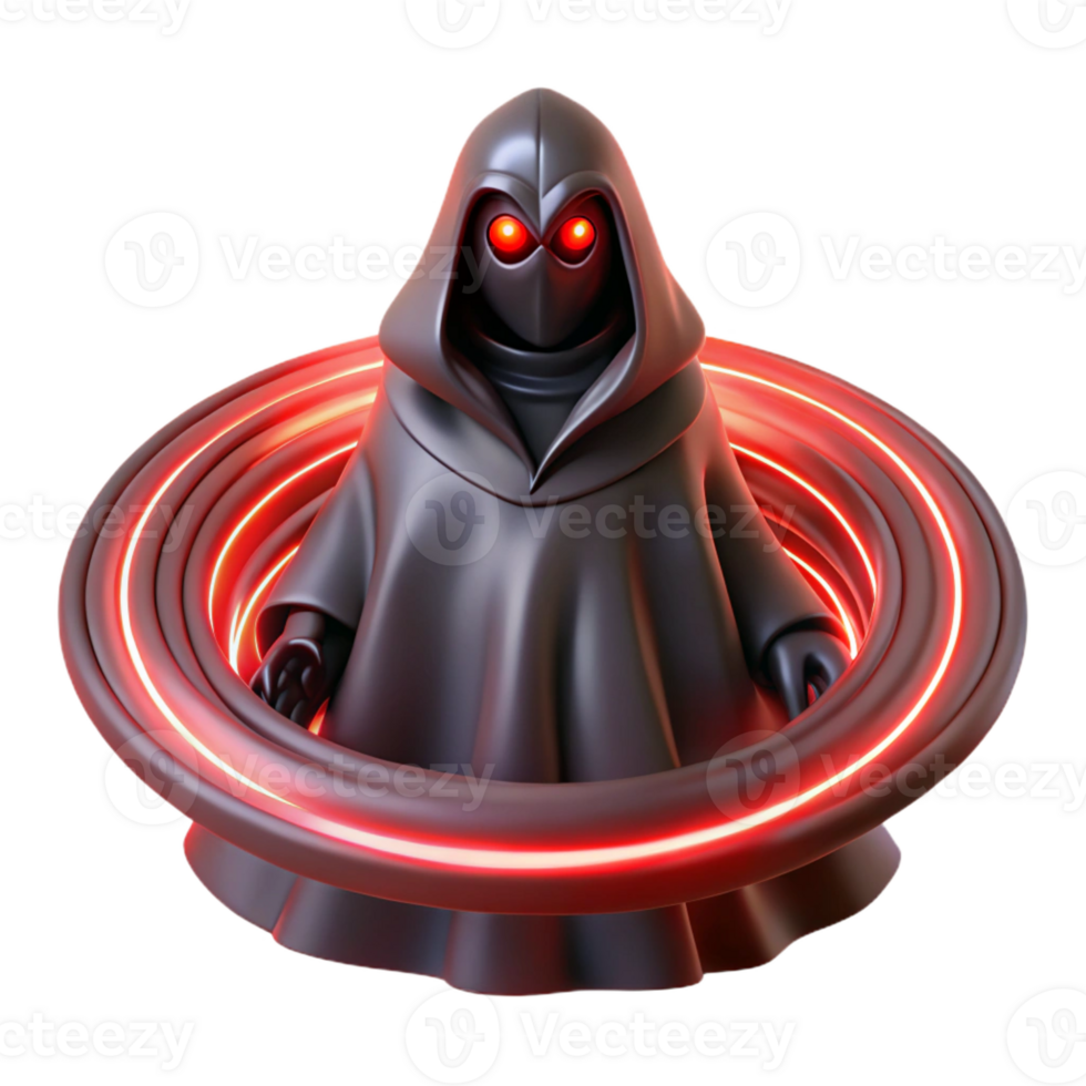 vibrant creative A mysterious, cloaked figure with glowing red eyes, stands amidst a swirling vortex of dark energy. Ominous, shadowy lighting. Dark fantasy art style authentic png