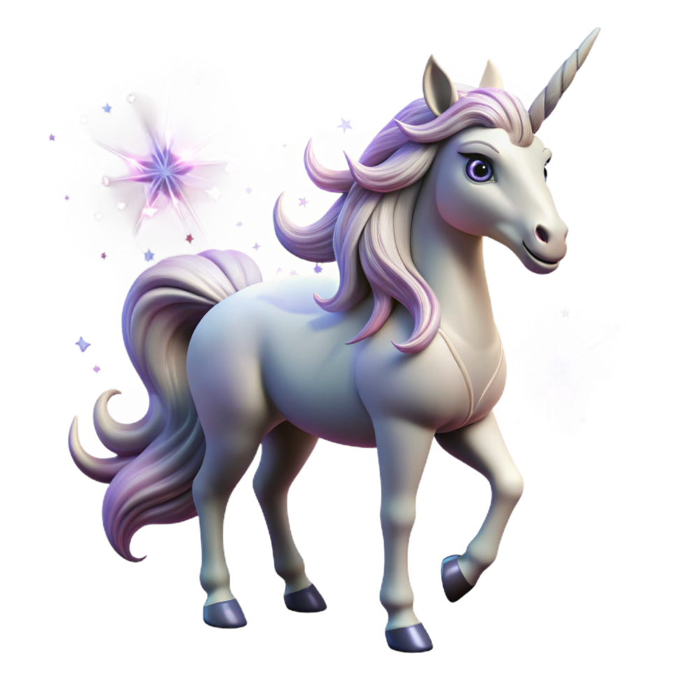 beautiful rustic A mystical unicorn with a silver horn and flowing mane, surrounded by sparkling dust, magical lighting, dreamlike style authentic png