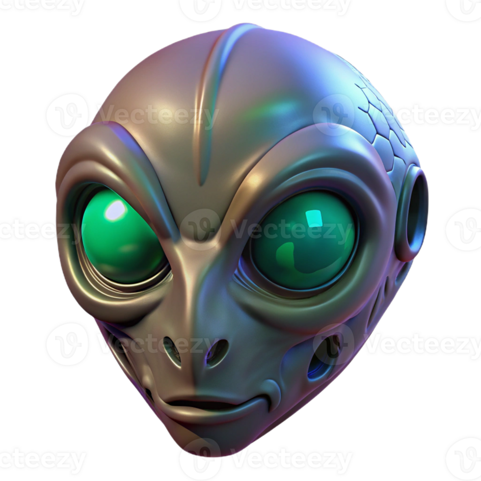 impressive contemporary Alien mask, intricate carvings, glowing eyes authentic png