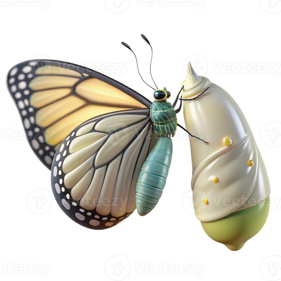 dramatic contemporary A butterfly emerging from its chrysalis, delicate wings unfolding, soft diffused light, macro photography premium png