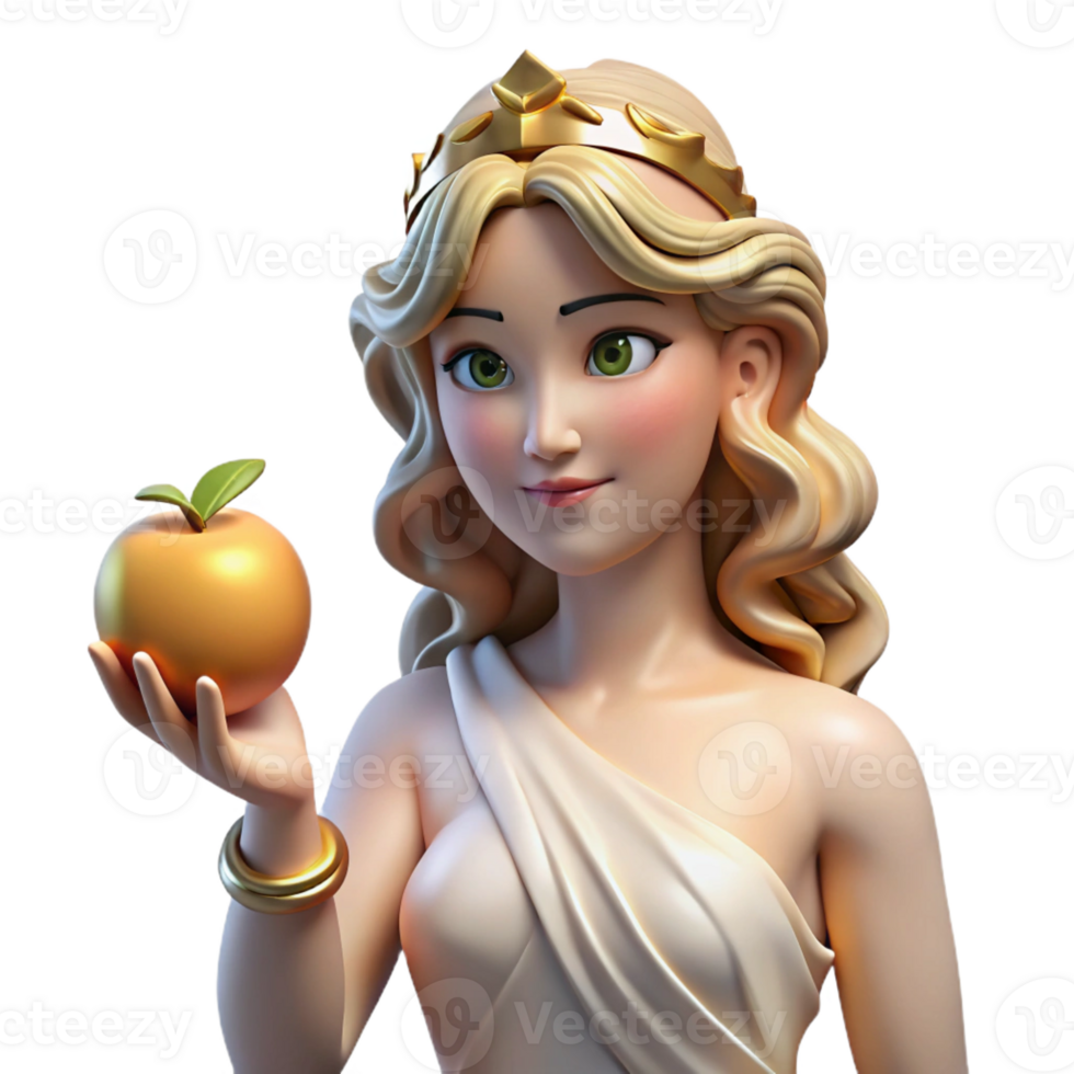 stunning vintage Aphrodite, Goddess of Love and Beauty, holding a golden apple 4K png