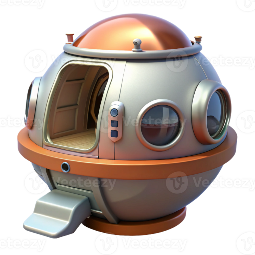 extraordinary modern Spaceship escape pod, hatch open, interior visible 4K png