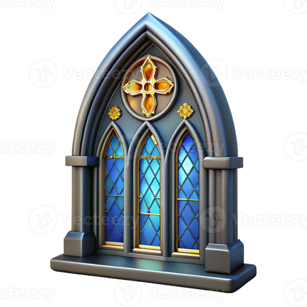 wonderful minimalist Gothic stained glass window, religious imagery, professional png