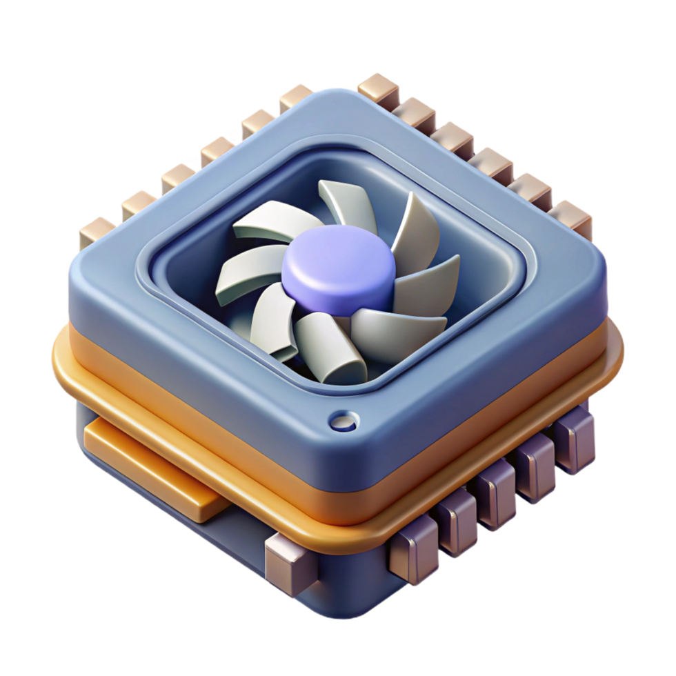 impressive contemporary Microchip processor with cooling fan authentic png