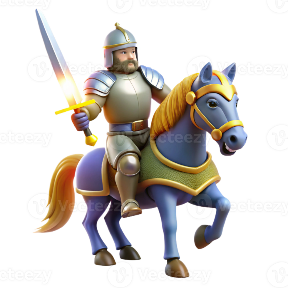 dramatic modern A noble knight in shining armor, riding a majestic warhorse, brandishing a gleaming sword, illuminated by the midday sun. Medieval fantasy, heroic pose high resolution png