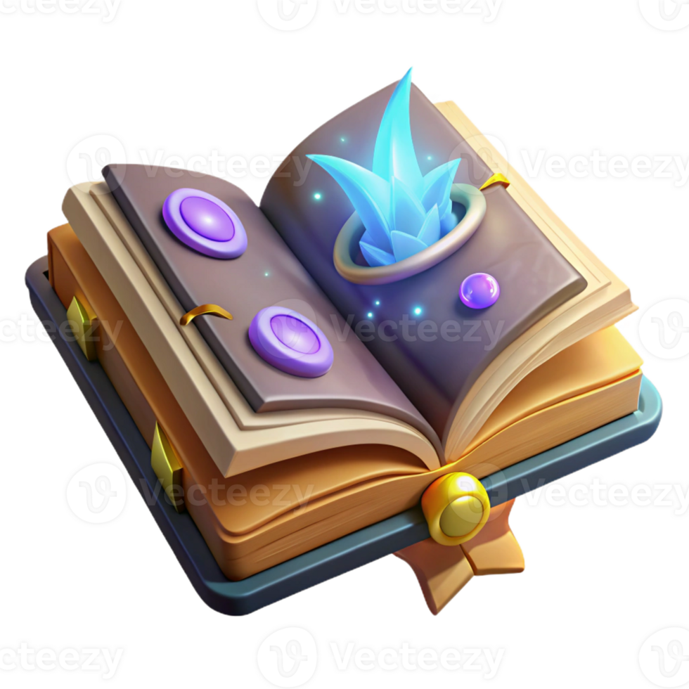 wonderful minimalist Open spell book, glowing pages, arcane symbols 4K png