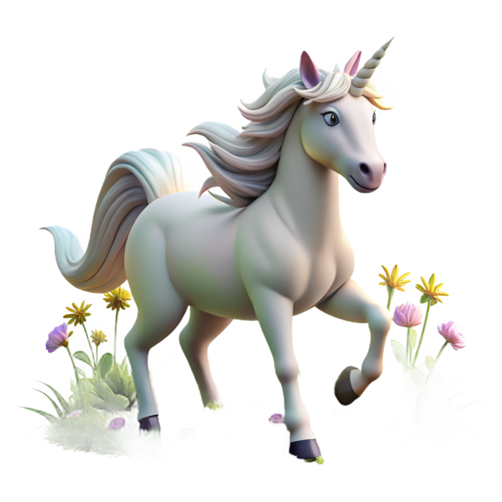 stunning abstract A majestic unicorn with a silver horn and flowing white mane, galloping through a field of wildflowers, illuminated by the warm sunlight. Fantasy art style original png