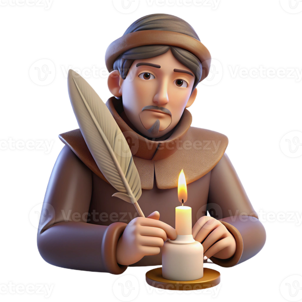stunning abstract Portrait of a writer deep in thought, holding a quill, candlelit, Renaissance style original png