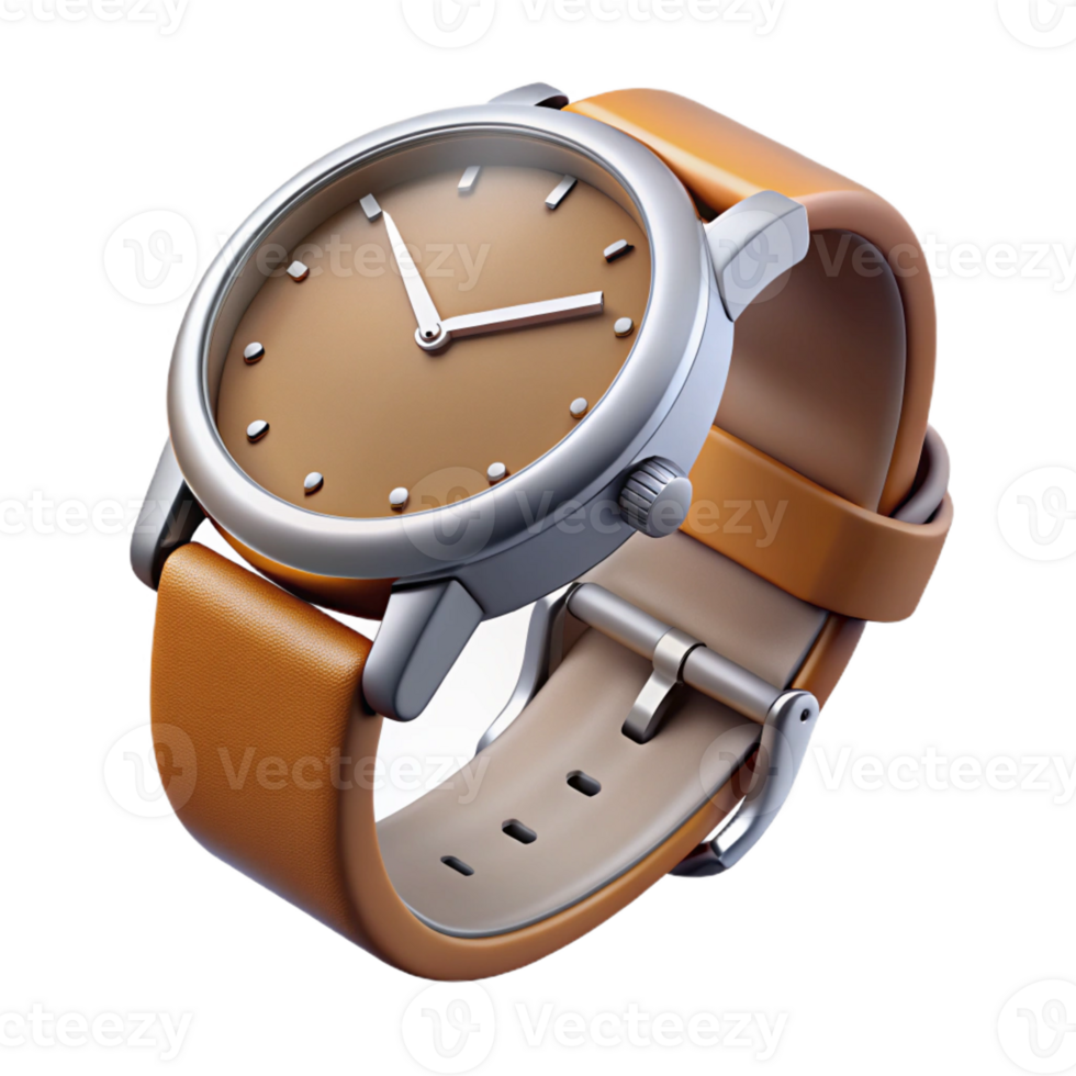 serene traditional Wristwatch, silver, leather band, analog display, premium png