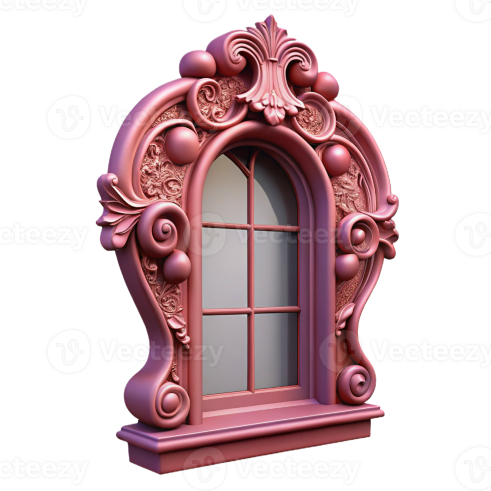 wonderful classic Victorian window frame, intricate carvings, high resolution png