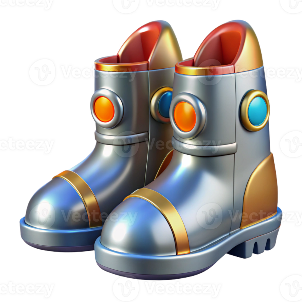 wonderful contemporary Retro-futuristic rocket boots with chrome accents high resolution png