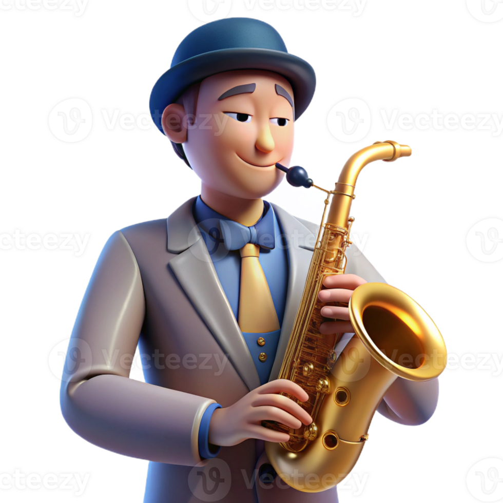 wonderful classic Portrait of a musician with a saxophone, dimly lit stage lighting, smoky atmosphere, Art Deco style high resolution png
