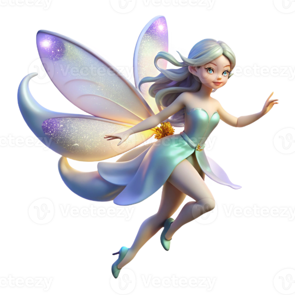 vibrant abstract A delicate fairy with iridescent wings and sparkling dust trailing behind her, flying through a moonlit forest, illuminated by the soft glow of the moon. Dreamlike style genuine png