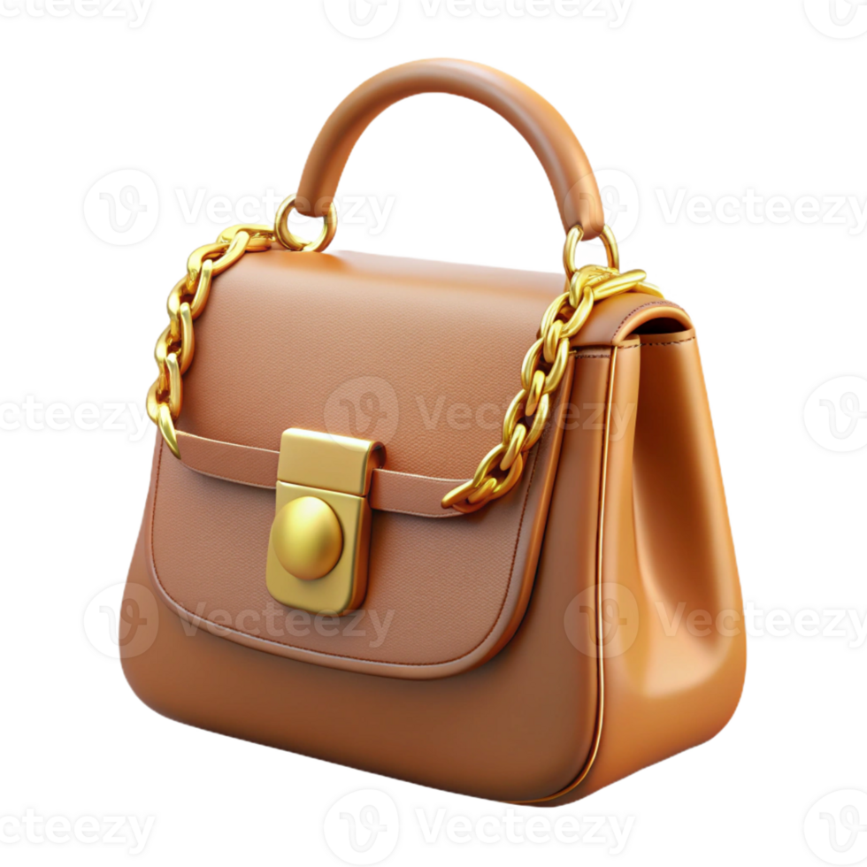 dramatic modern Leather handbag with gold chain, high resolution png