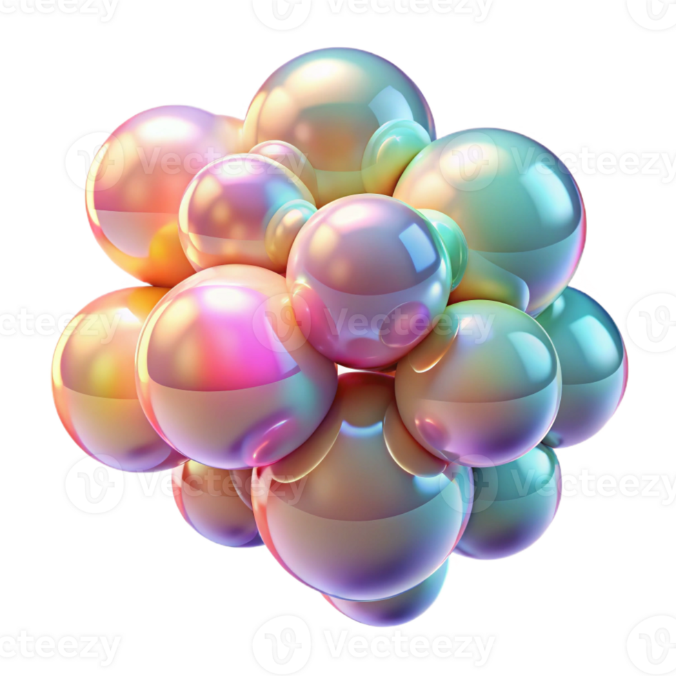 wonderful abstract A cluster of translucent, iridescent bubbles, floating in zero gravity, reflecting a spectrum of pastel colors, with a soft, ambient lighting. Minimalist style original png