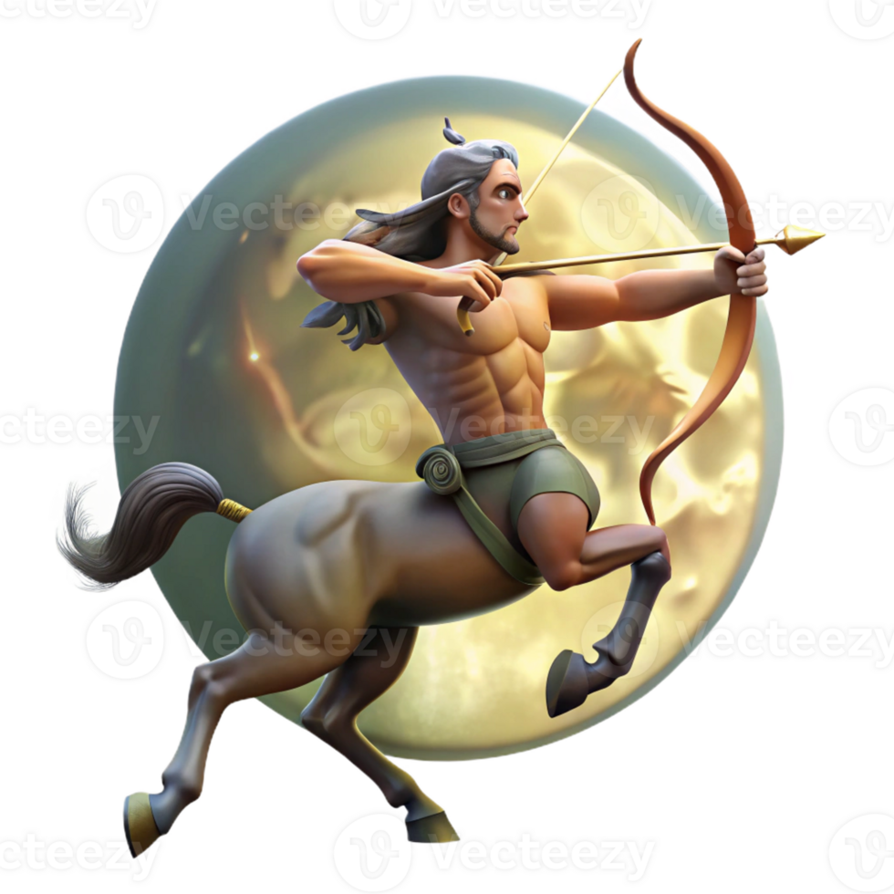 wonderful traditional A fierce centaur with a bow and arrow drawn, preparing to fire, illuminated by the light of a full moon. Mythological creature, realistic depiction authentic png