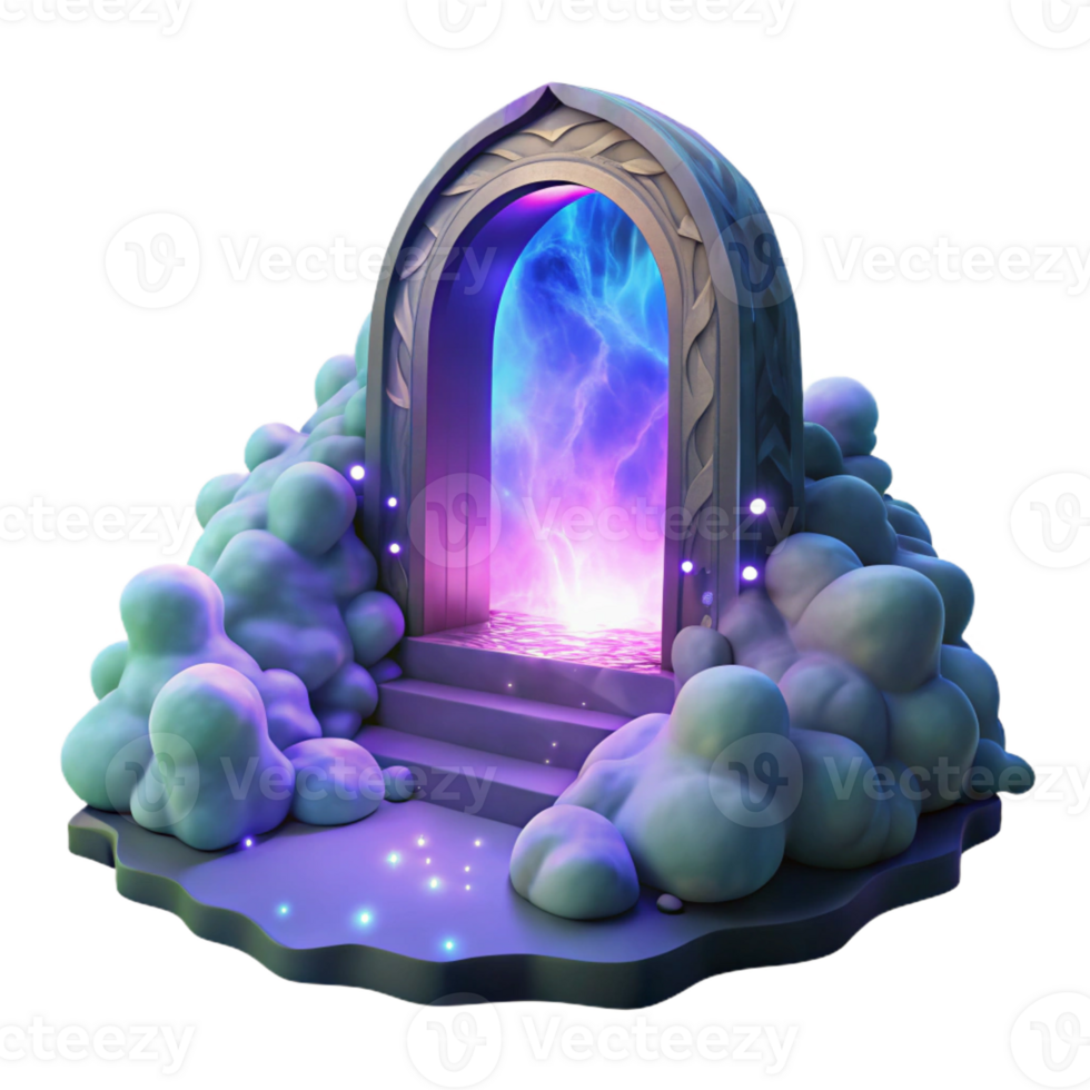 beautiful traditional A mystical portal shimmering with iridescent light, leading to an unknown world, surrounded by swirling mist. Surreal style exclusive png