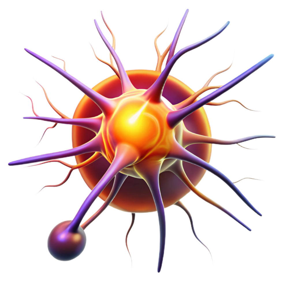 wonderful creative A single neuron firing electrical impulses, vibrant colors and dynamic motion blur, scientific illustration style original png