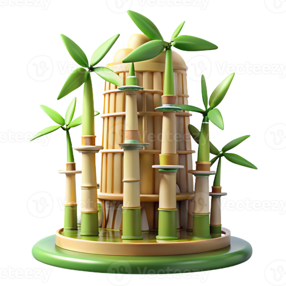 vibrant contemporary Bamboo skyscraper with wind turbines integrated into the design, soft natural lighting, eco-futuristic style authentic png