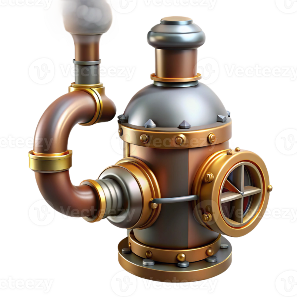 stunning classic Steampunk pipe with brass fittings and a steam vent premium png