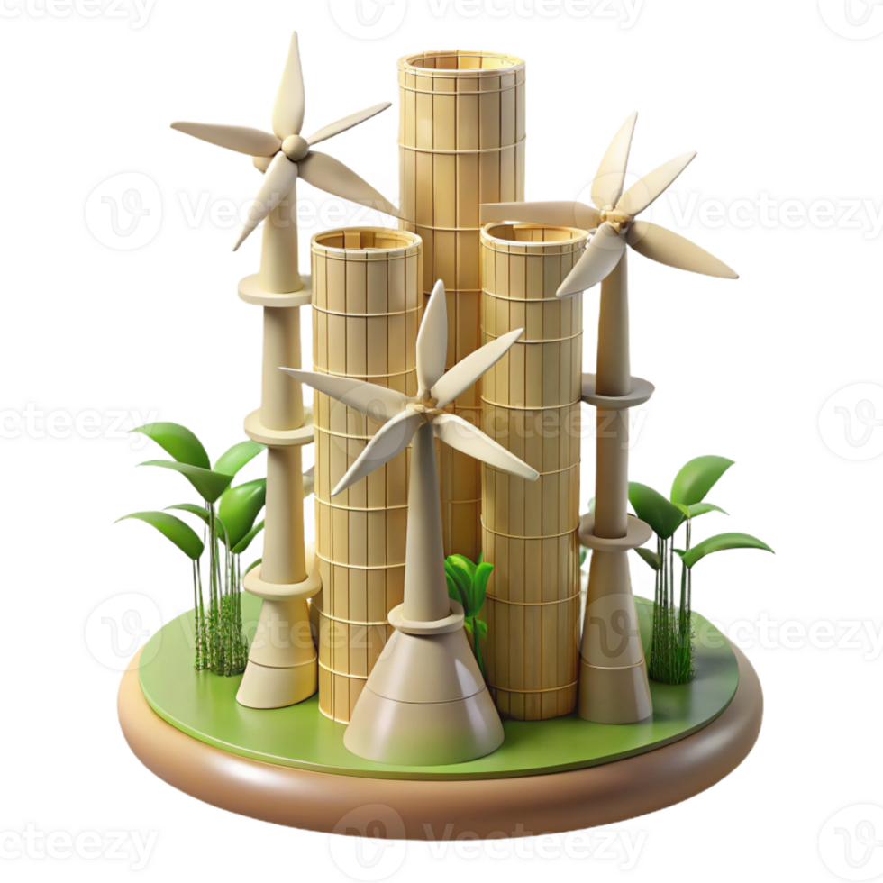 wonderful contemporary Bamboo skyscraper with wind turbines integrated into the design, soft natural lighting, eco-futuristic style professional png
