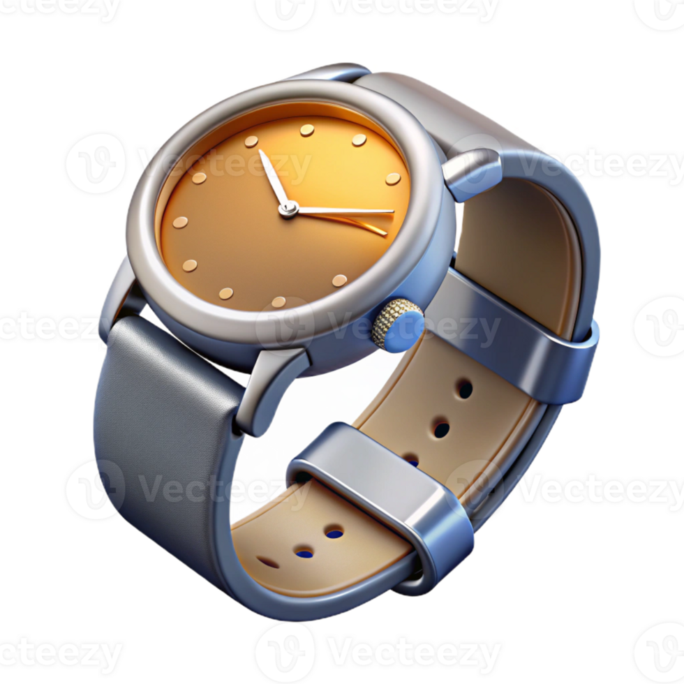 magnificent abstract Wristwatch, silver, leather band, analog display, professional png