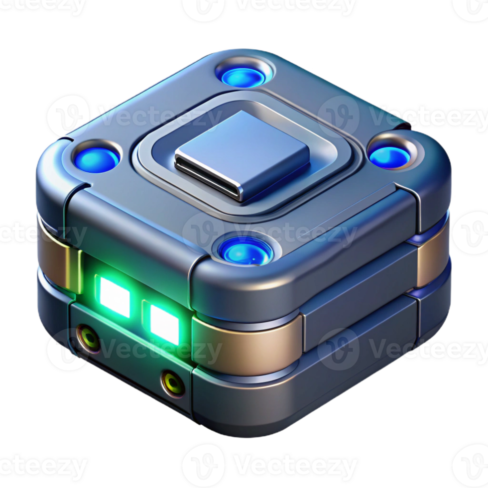 vibrant artistic Futuristic data storage device with blinking lights exclusive png