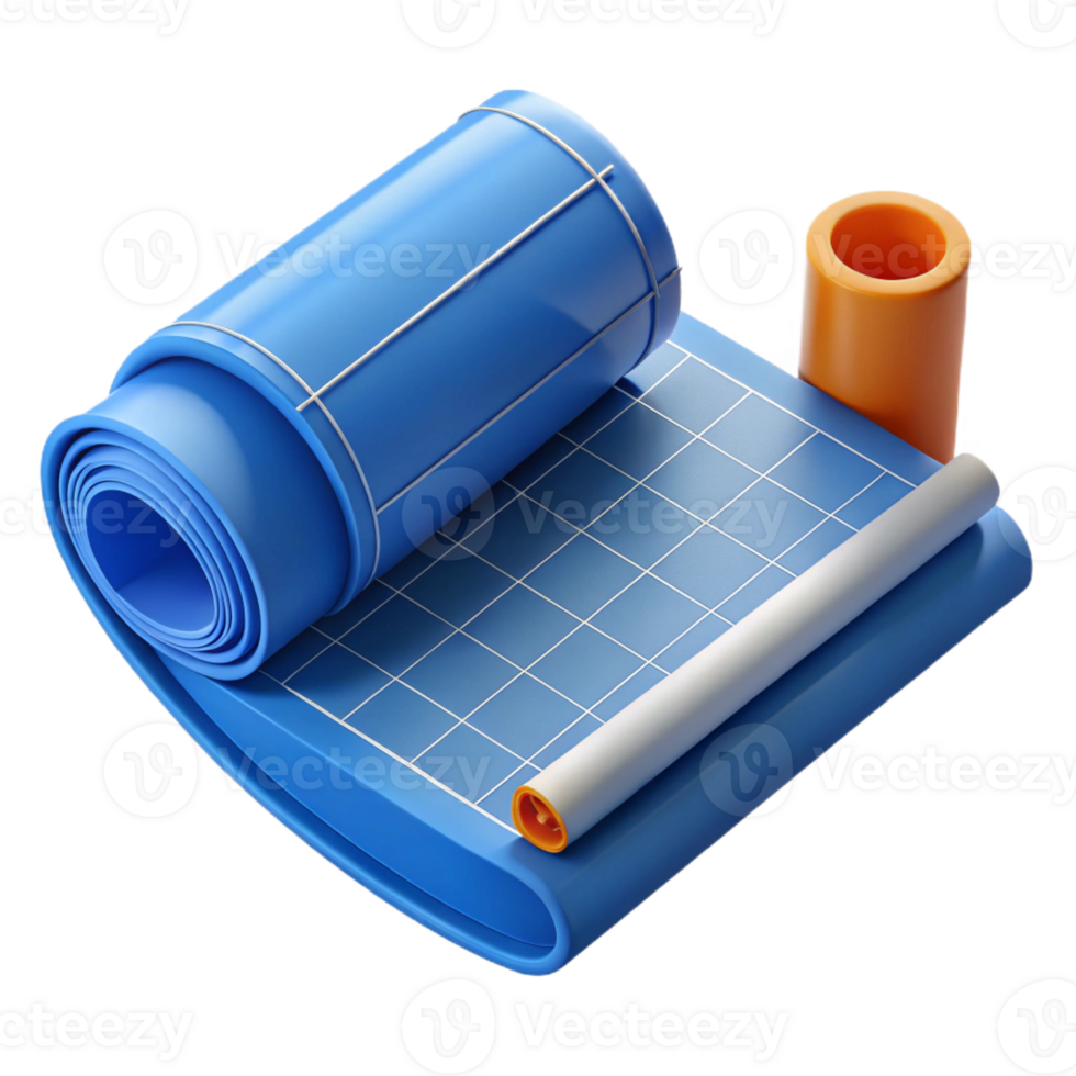 wonderful classic Blueprint roll, architectural drawing, authentic png