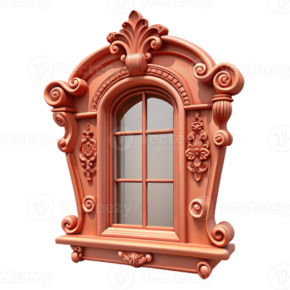 elegant abstract Victorian window frame, intricate carvings, 4K png