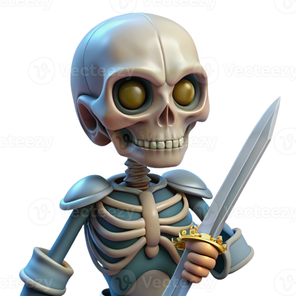 extraordinary modern Realistic, human skeleton, posed, holding a sword genuine png
