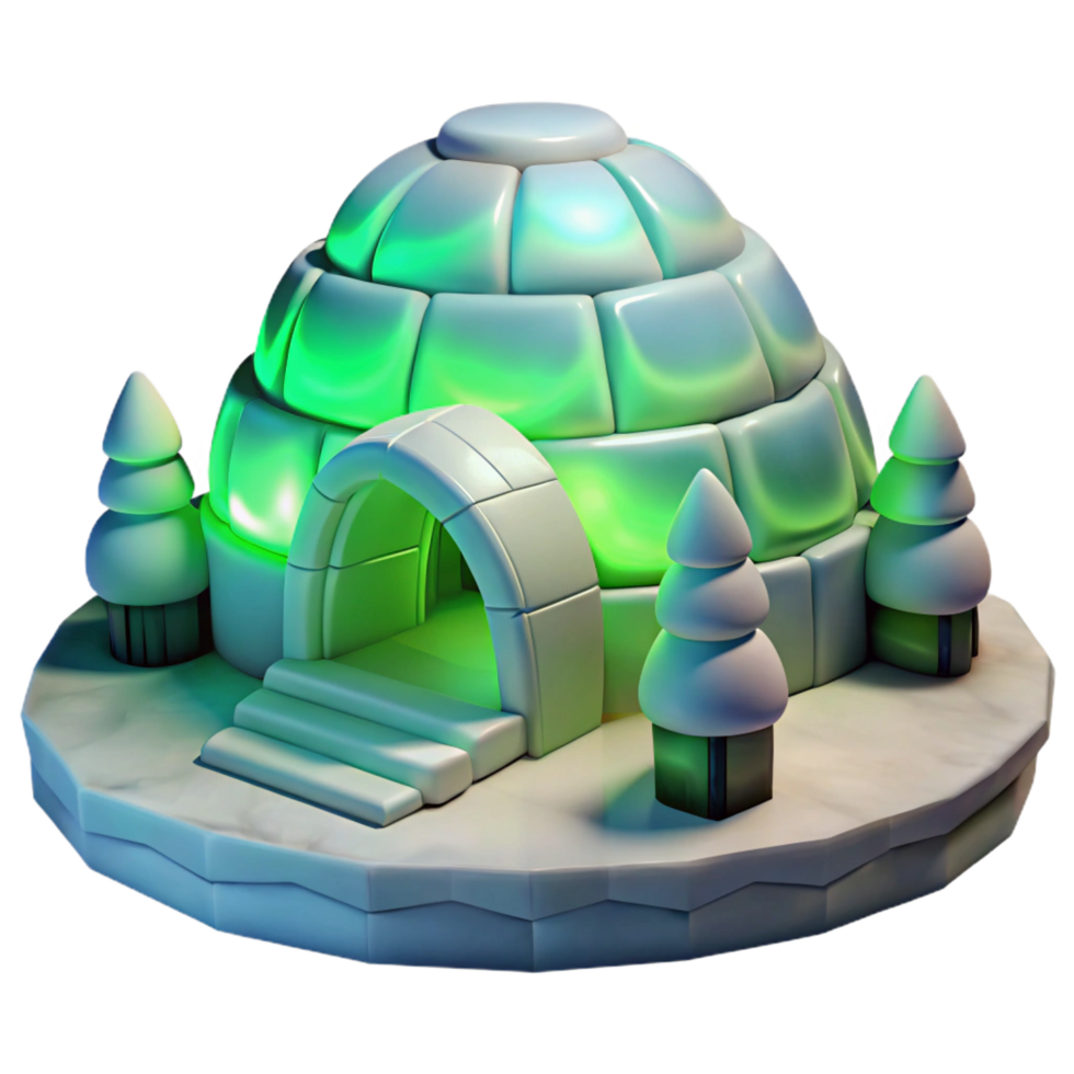 stunning traditional Igloo village with intricate ice carvings, aurora borealis lighting, arctic style authentic png