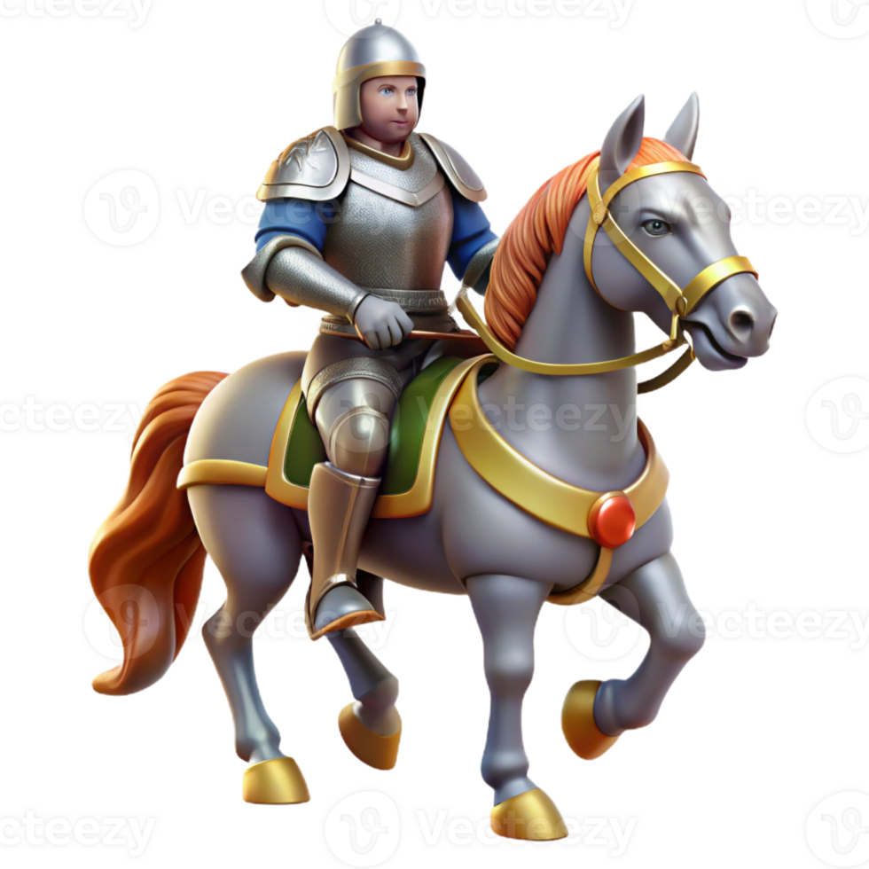dramatic modern A lone knight in shining armor, riding a valiant steed, through a misty forest, lit by shafts of sunlight. Pre-Raphaelite style high resolution png