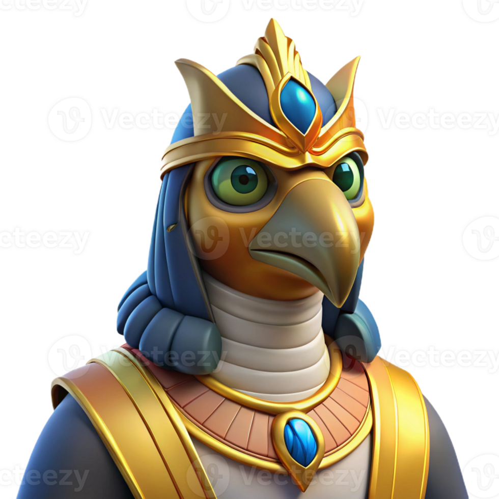 vibrant rustic Horus, falcon-headed god, wearing a crown, high quality png