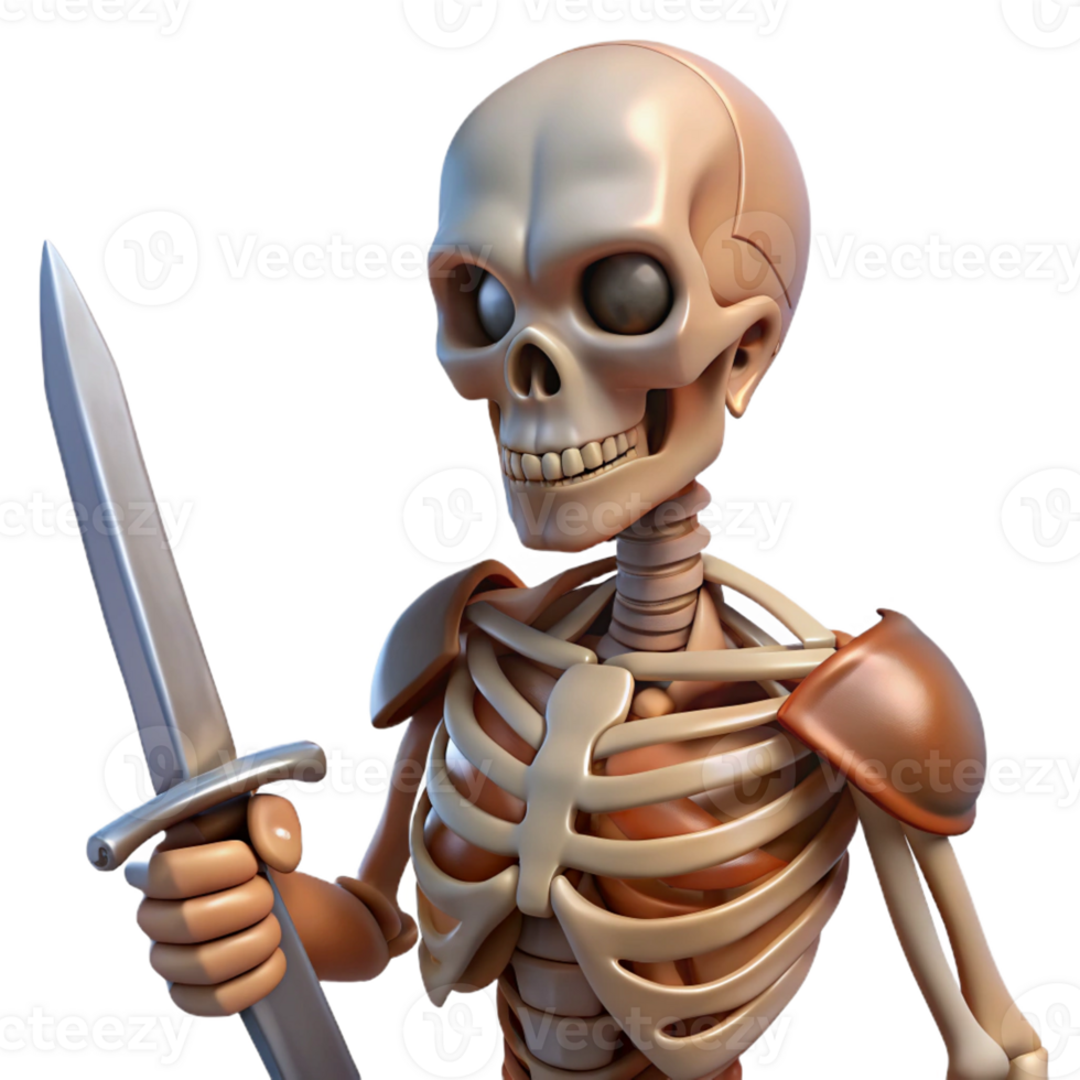 magnificent rustic Realistic, human skeleton, posed, holding a sword 4K png
