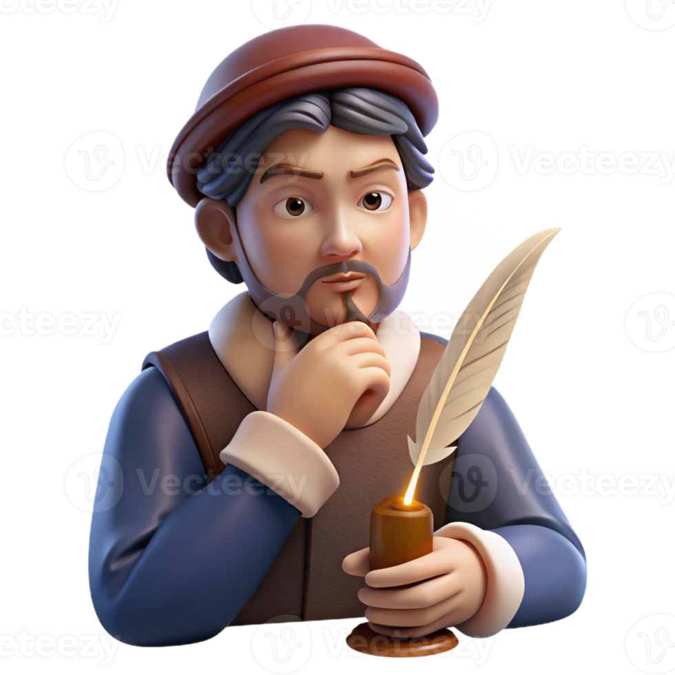 elegant abstract Portrait of a writer deep in thought, holding a quill, candlelit, Renaissance style 4K png
