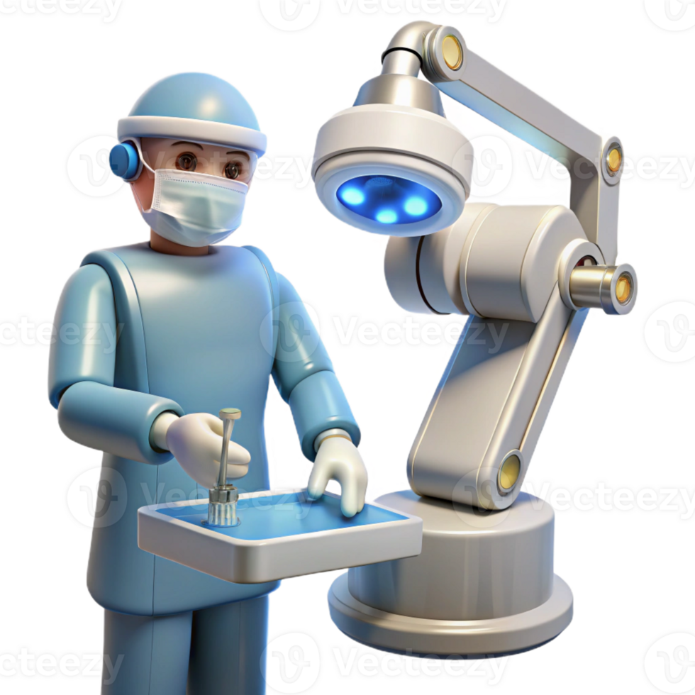 impressive abstract A robotic surgeon performing a delicate operation, bright white lighting, photorealistic style professional png