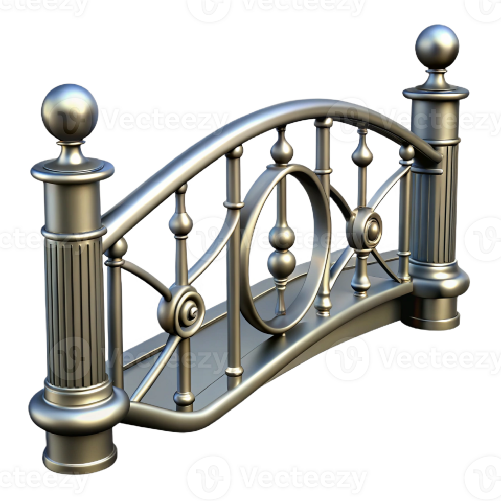 serene artistic Bridge railing, metal, ornate, premium png