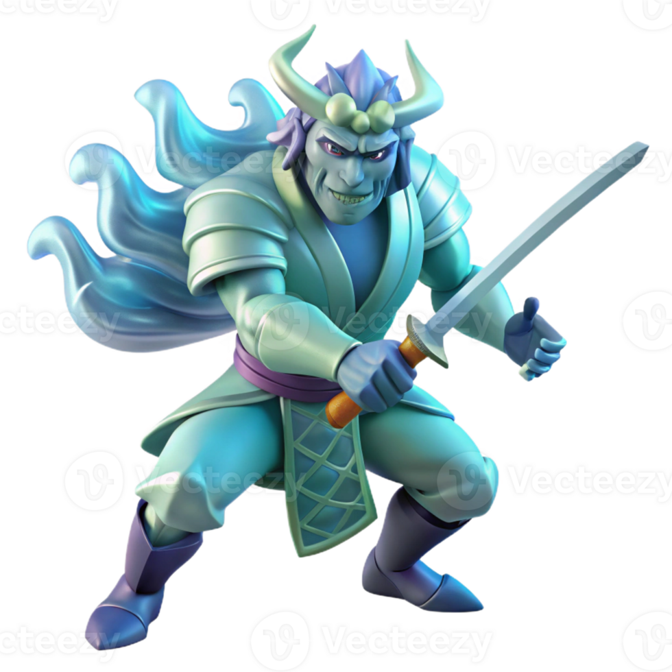 serene minimalist Susanoo, Japanese storm god, wielding a sword, 4K png