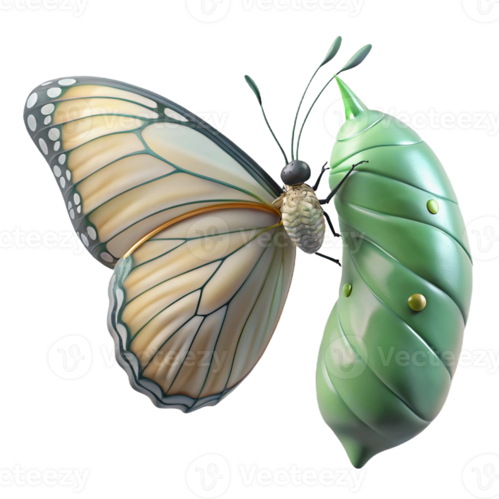 dramatic modern A butterfly emerging from its chrysalis, delicate wings unfolding, soft diffused light, macro photography exclusive png